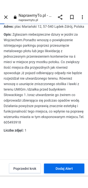 Zdjęcie 1 przedstawia problem zgłoszony w tym alercie